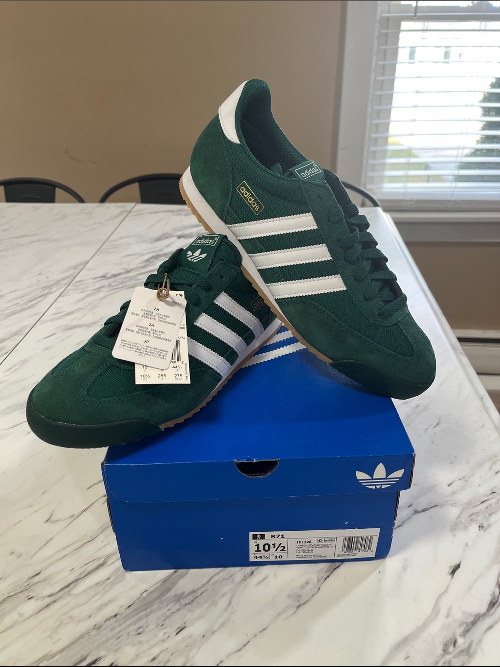 adidas Green and White Suede Retro Sneakers